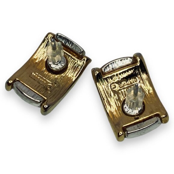 Vintage Napier Two Tone Silver & Gold Tone Minimalist Post Earrings - Picture 4 of 4